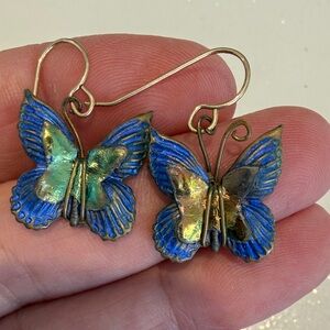 Elegant Butterfly Earrings in Blue and Gold